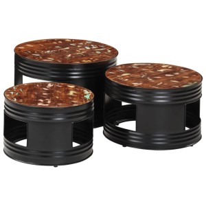 vidaXL Beistelltische Fass-Design 3 Stk Massives Altholz 358936