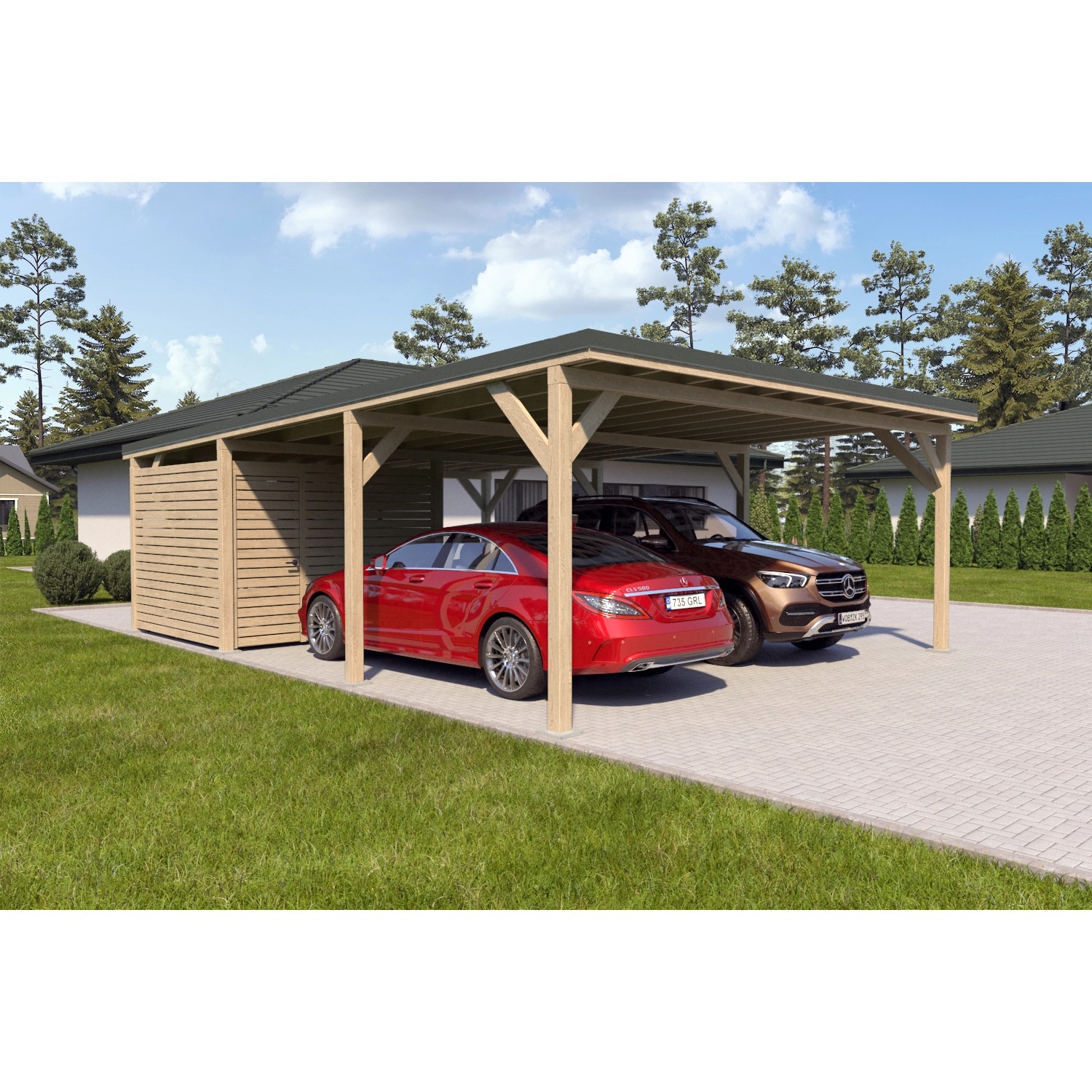 Holzbrüder Carport Ralf 52m² mit kl. Geräteraum Natur-Dornengrün günstig online kaufen