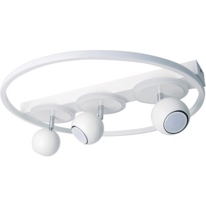 Moderne, weiße LED-Deckenleuchte Ronda mit 3 Spots und LED-Ring, 50 cm Durchmesser.