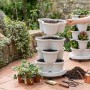 Relaxdays Pflanzturm Kunststoff Weiß mit 5 Etagen Stapelbar Rollbar UV-Beständig 66 cm x 33 cm 1,8 kg_2