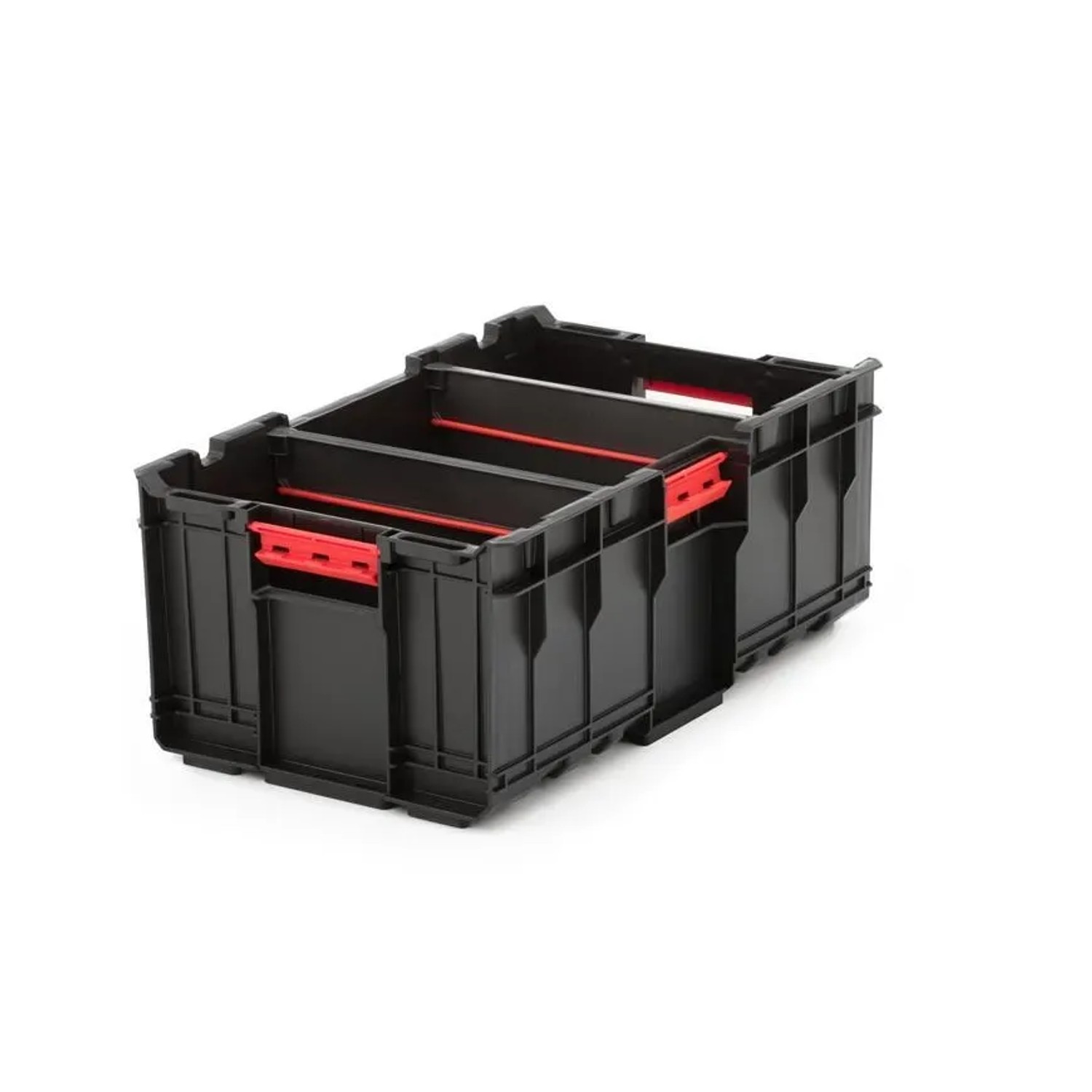Schwarzer PROREGAL QBRICK Werkzeugkasten One mit roten Akzenten, 52 Liter Volumen.