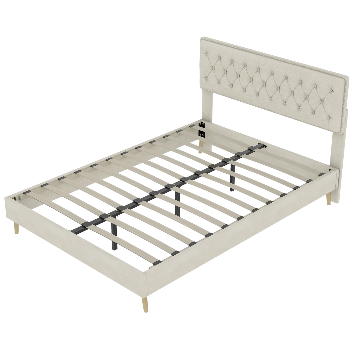 okwish Polsterbett 160x200cm mit Kopfteil Schlafzimmer Beige ohne Matratze