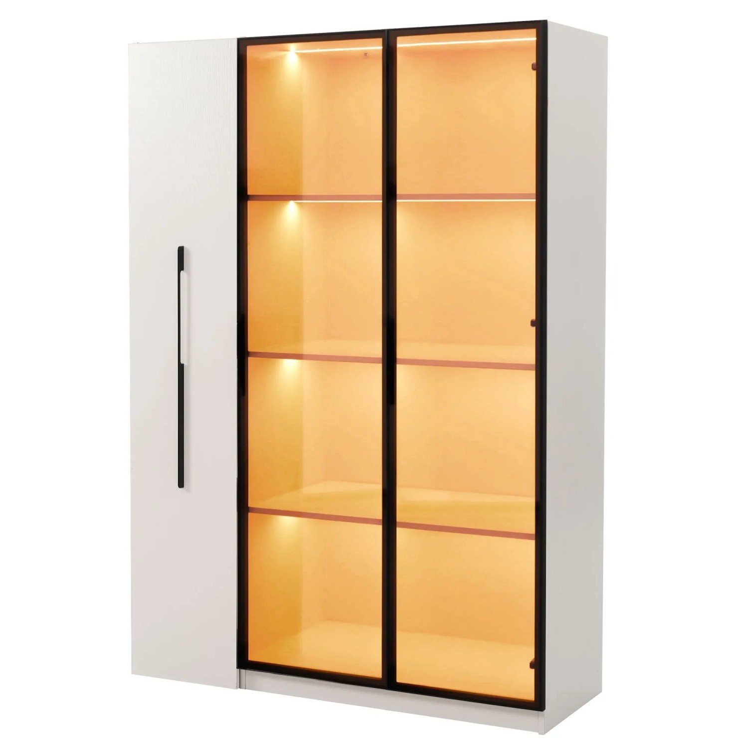 okwish Multifunktionsschrank mit LED Glastür Bücherregal 110x35x160cm Weiß