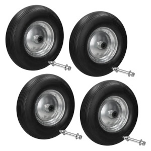 ECD Germany Schubkarrenrad 4er Set PU Gummi Ø 390 mm Schwarz mit Achse