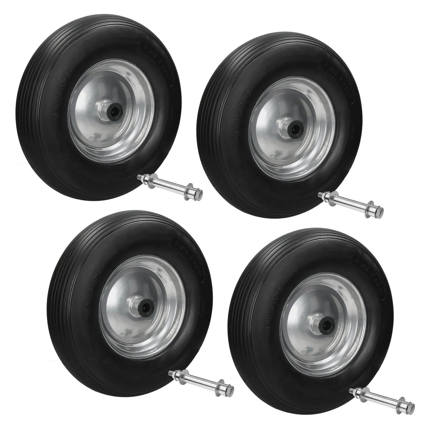 ECD Germany Schubkarrenrad 4er Set PU Gummi Ø 390 mm Schwarz mit Achse