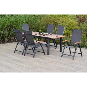 Merxx Gartenmöbelset Toblino, 7-teilig mit Klappsesseln und Ausziehtisch aus Akazie.