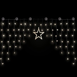 Mojawo LED Sternenvorhang Lichterkette mit 90 warmweißen Sternen für Fensterdeko, inklusive Saugnäpfen, Innenbereich.