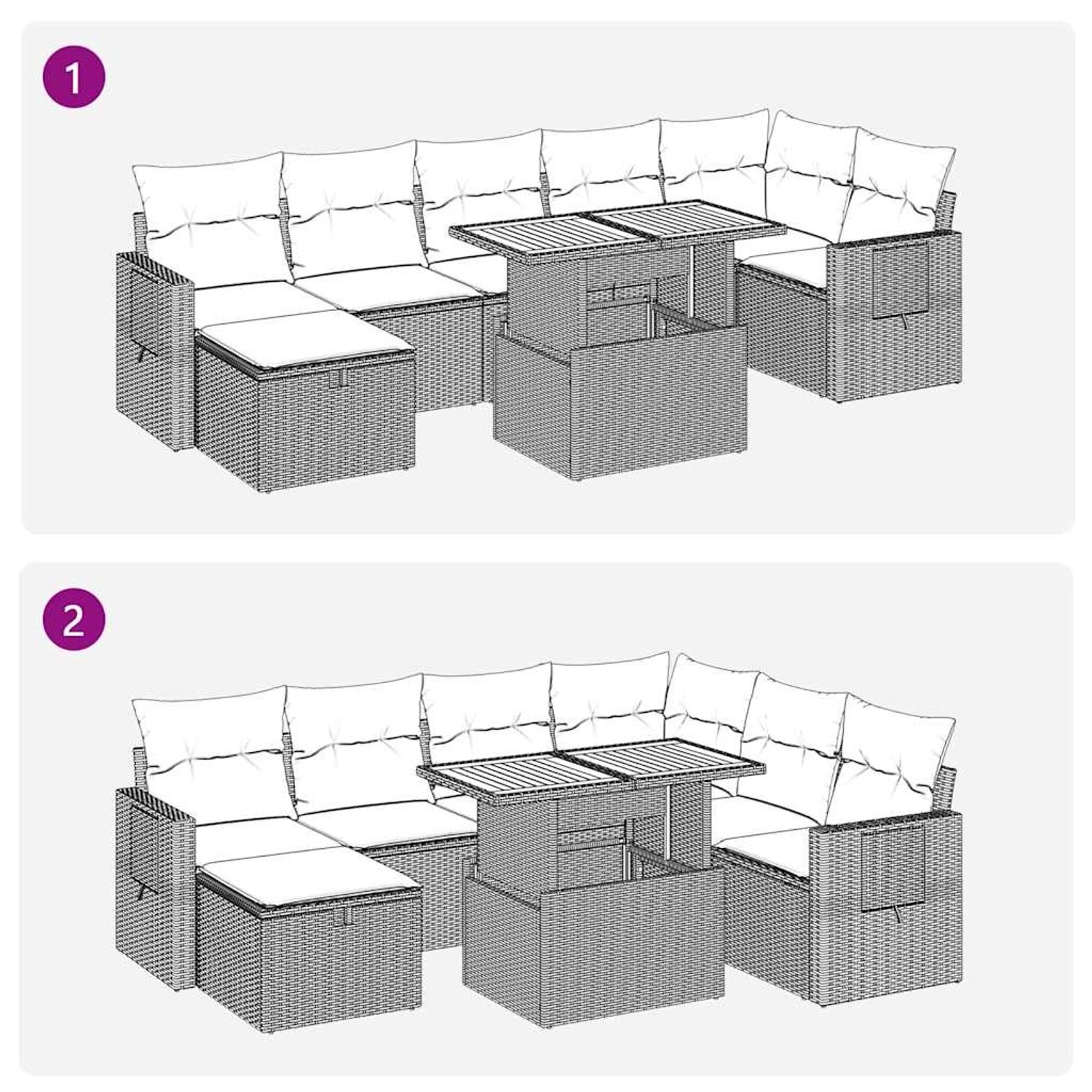Beige 5-tlg. vidaXL Garten-Sofagarnitur aus Polyrattan mit Kissen und Akazientisch.