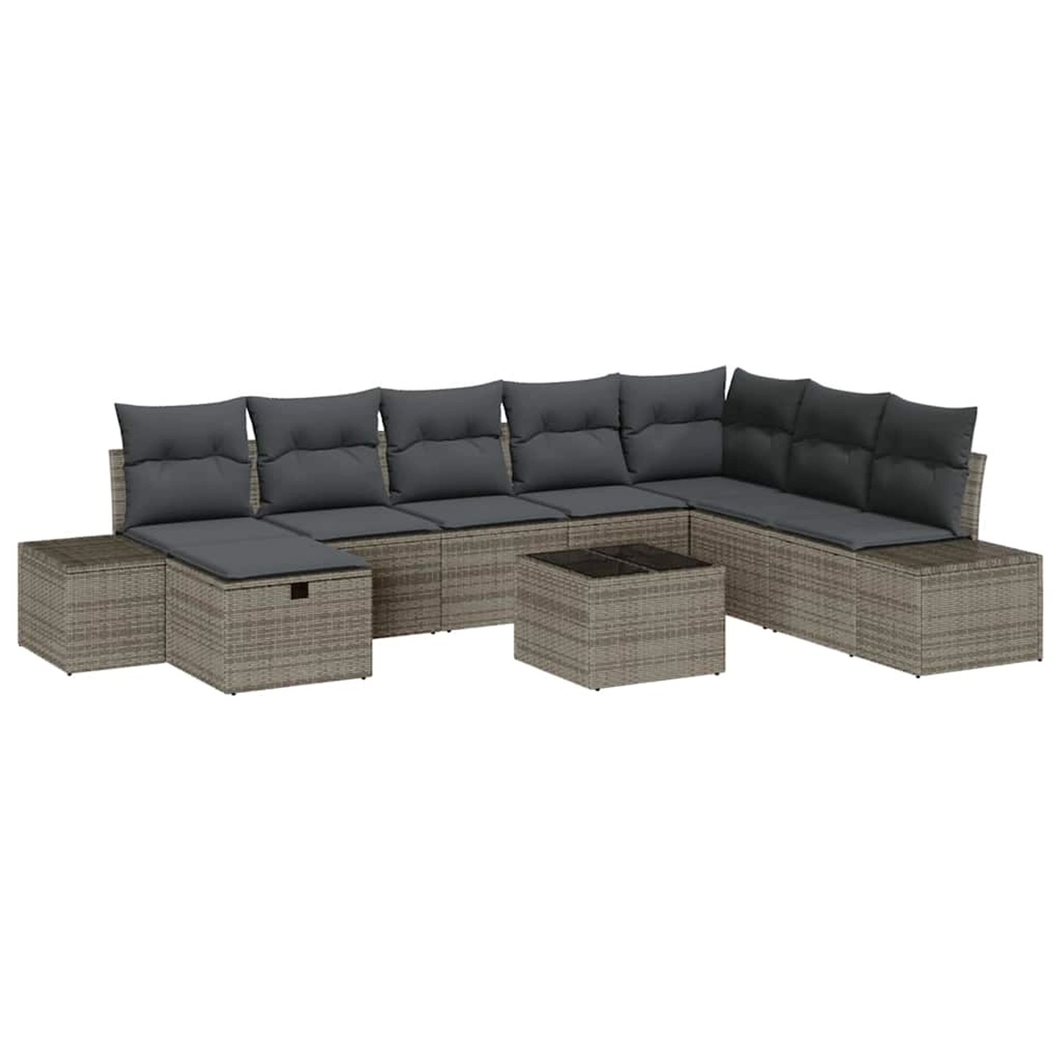 vidaXL Garten-Sofa-Set mit Kissen 9-Tlg Grau Poly Rattan 3359438 günstig online kaufen