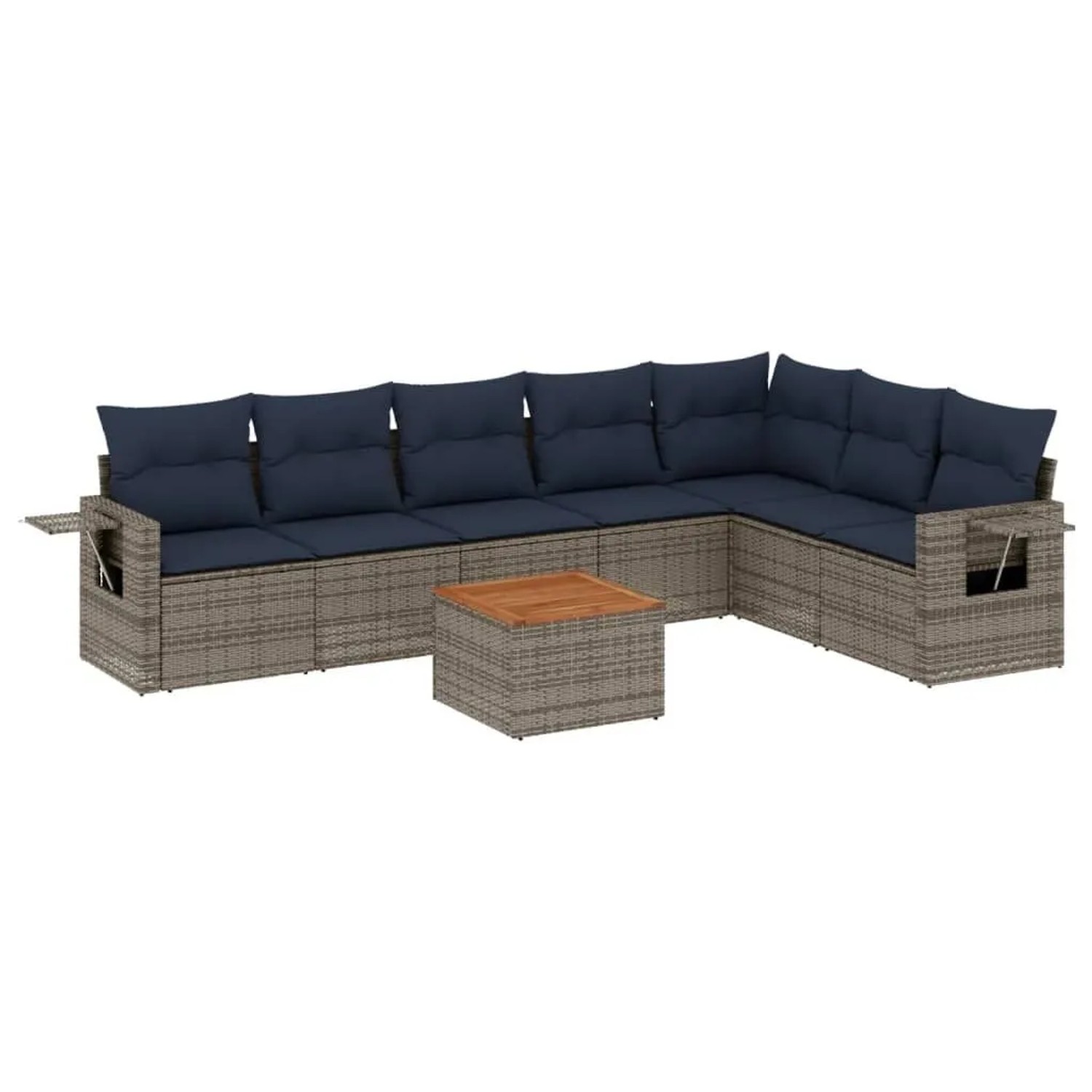 vidaXL 8-Tlg Gartensofa-Set mit Kissen Grau Polyrattan 3224598