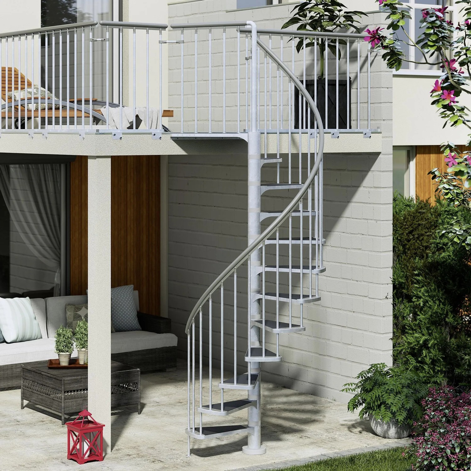 Dolle Außenspindeltreppe Gardenspin mit TRIMAX-Stufen, Durchmesser 125 cm, feuerverzinkt.