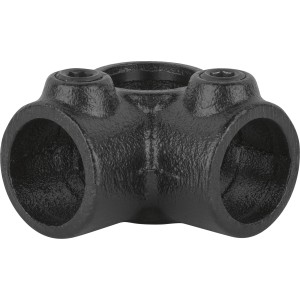 Schwarzes, mattes 90° Eckstück für 2,7 cm Stahlrohre zum Möbelbau.