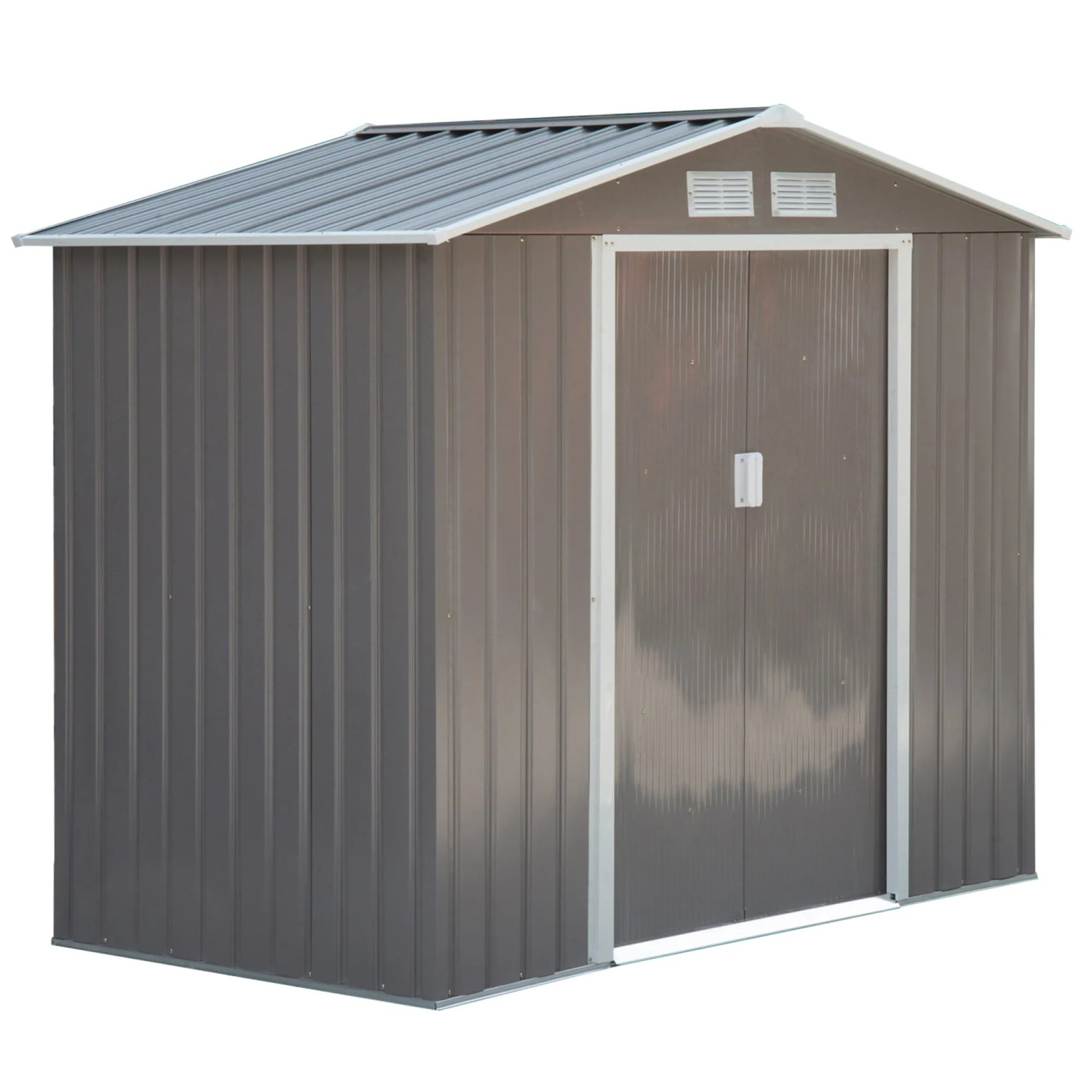 Outsunny Gerätehaus mit Pultdach Stahl Grau 213L x 130B x 185H cm