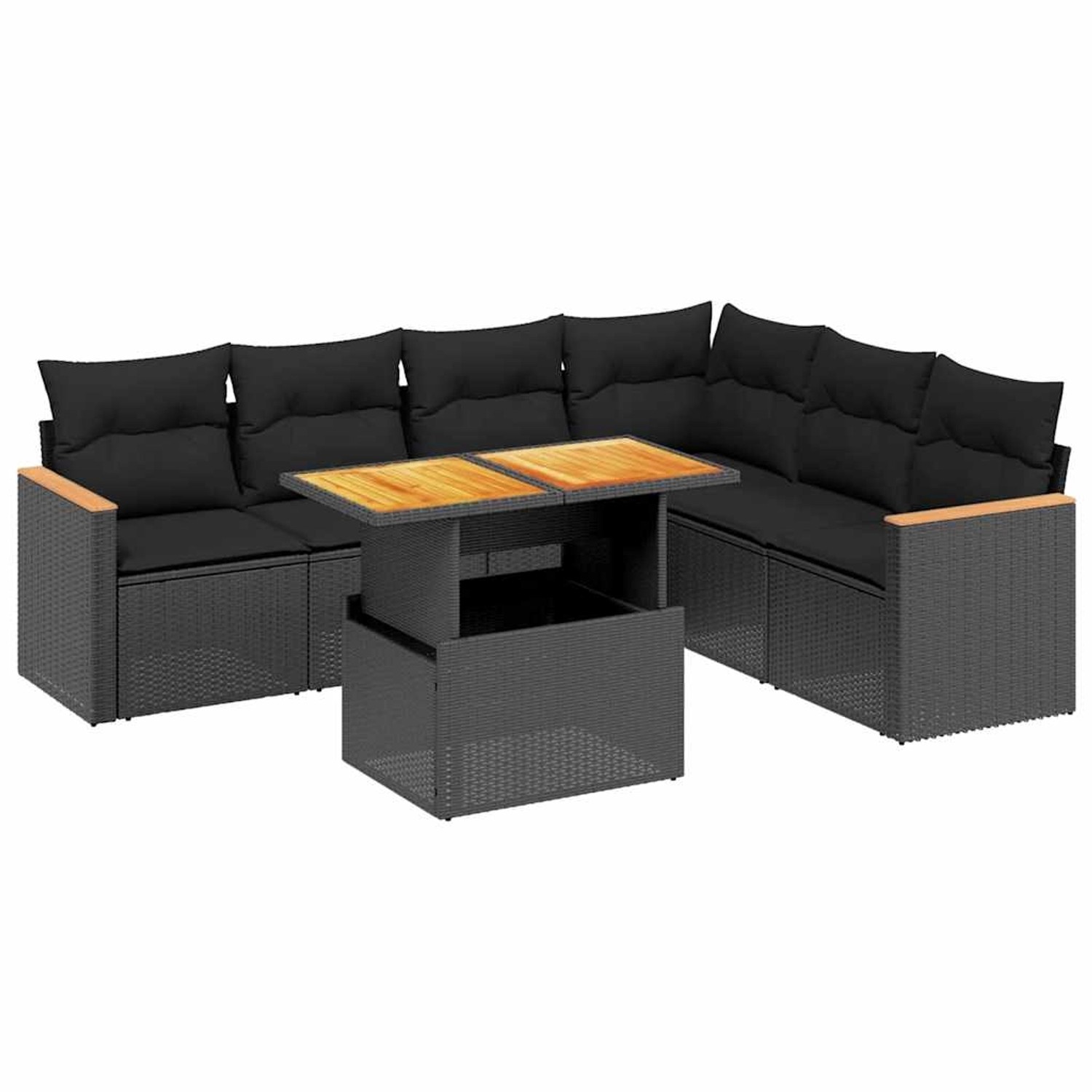 vidaXL 7-Tlg Garten-Sofagarnitur mit Kissen Schwarz Poly Rattan 3273092 günstig online kaufen