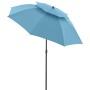 Blauer Doppler Strandschirm Windprofi Neo 200 mit Windventil und stabilem Gestell.