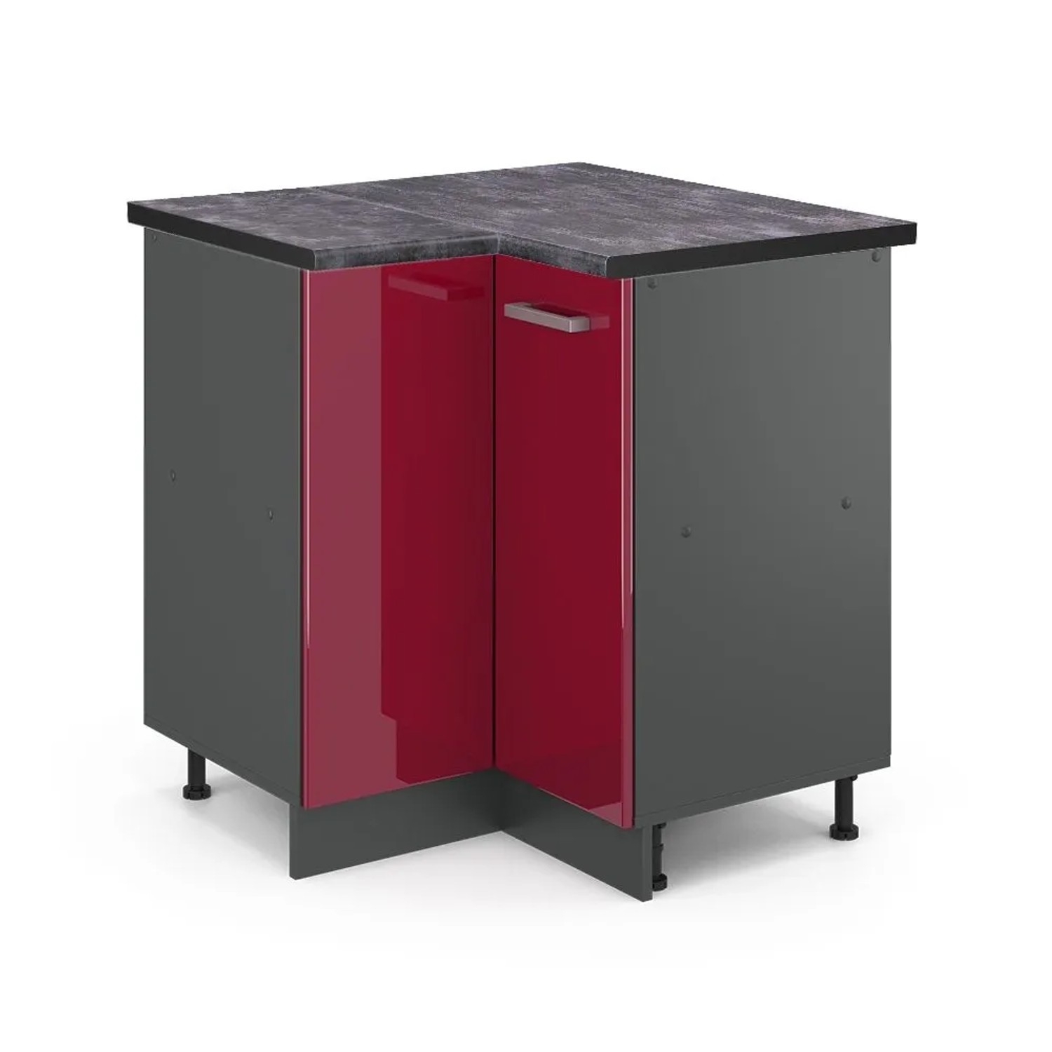 Vicco Eckunterschrank R-Line Rot Hochglanz 76 x 82 AP Anthrazit Opt3