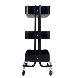 Schwarzer MCW Servierwagen C64 ohne Griff mit 3 Ablagekörben und Rollen.