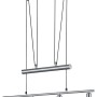Nickel-matte LED-Pendelleuchte Jojo Levisto mit vier alabasterfarbenen Glasschirmen.