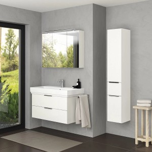 Steinkamp Waschtischunterschrank Living 2.0 mit GROHE Cube Waschbecken, schneeweiß glänzend.