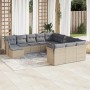 Beige vidaXL Garten-Sofagarnitur (12-tlg) aus Poly Rattan mit grauen Kissen auf Terrasse.