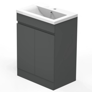 AICA Badmöbel LORENZA 60 cm Keramik Waschtisch mit Unterschrank Matt Anthrazit Grifflos Softclose Türen 2 tlg.