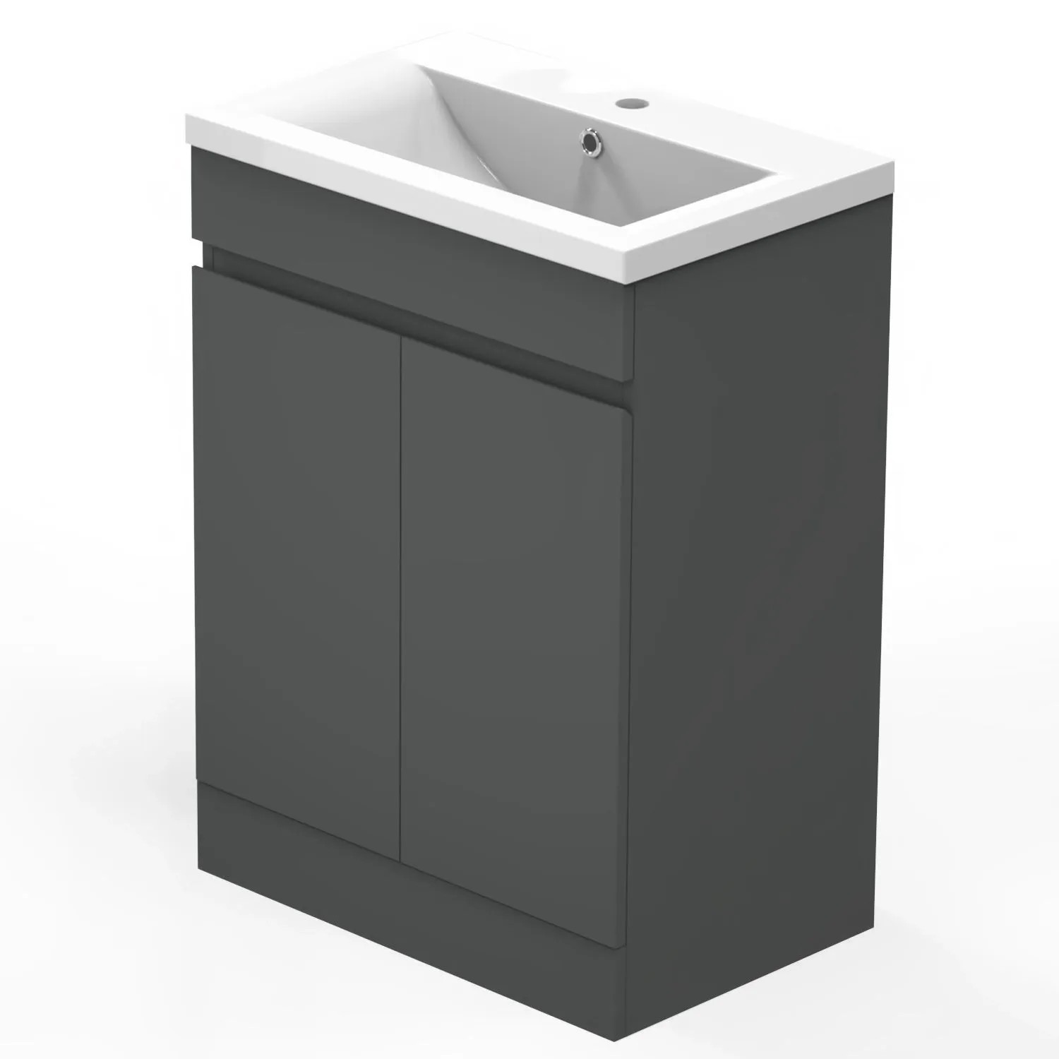 AICA Badmöbel LORENZA 60 cm Keramik Waschtisch mit Unterschrank Matt Anthrazit Grifflos Softclose Türen 2 tlg.