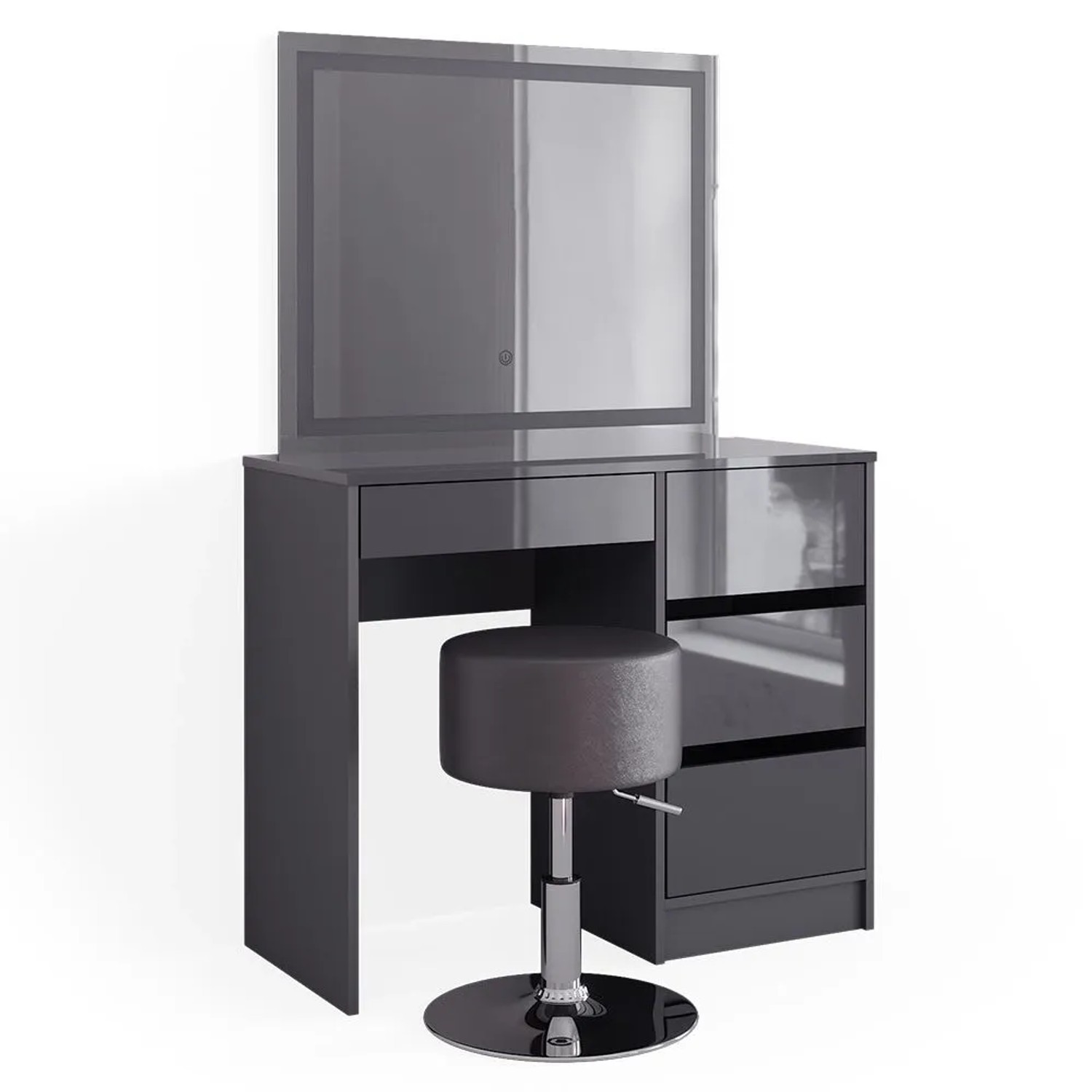 Vicco Schminktisch Sherry Anthrazit 90 x 140 mit LED-Spiegel und Hocker
