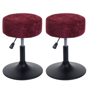 2er-Set höhenverstellbare, drehbare Sitzhocker, bordeauxfarbener Chenille-Bezug, Stahlfuß.