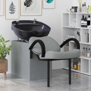 vidaXL Shampoo Stuhl Hellgrau und Schwarz 63 x 141 x 92 cm Stoff 42009073
