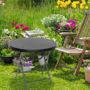 Relaxdays Gartentisch Rund Kunststoff Schwarz Klappbar 74 cm x 80 cm x 80 cm