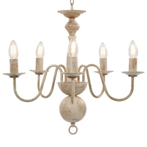 Antik-weißer Kronleuchter mit 5 E14-Fassungen für Lampen & Leuchten im Vintage-Stil.