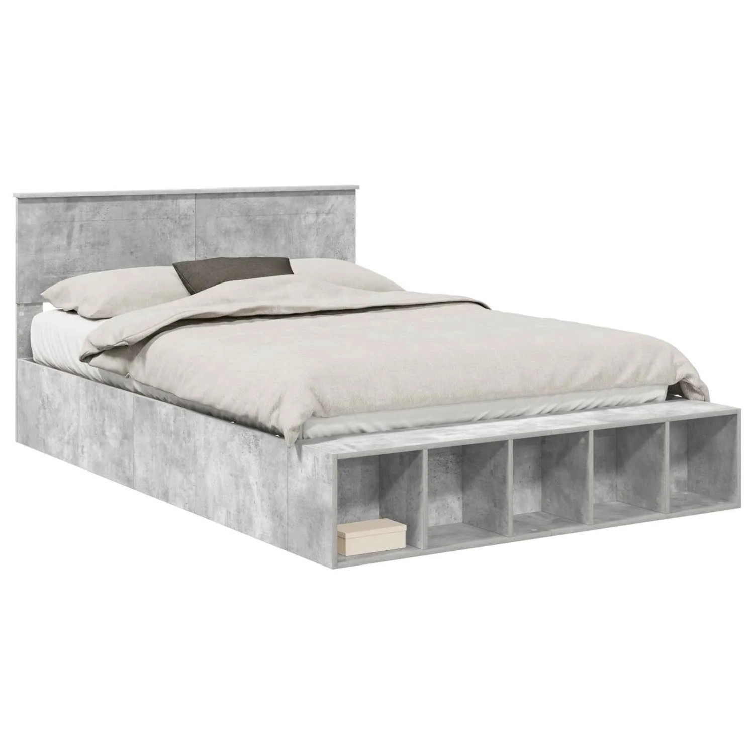 vidaXL Bettrahmen mit Regal Beton Grau 150 x 200 cm Holzwerkstoff 3408357 günstig online kaufen