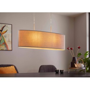 Moderne Eglo Hängeleuchte Pasteri, 2-flammig, grau-nickel matt, Stoffschirm, für Esszimmer und Wohnzimmer.