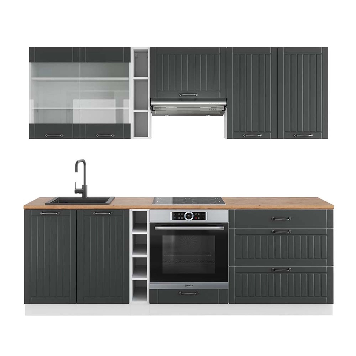 Vicco Fame-Line Küchenzeile Anthrazit Landhaus/Weiß 235 cm AP Eiche günstig online kaufen