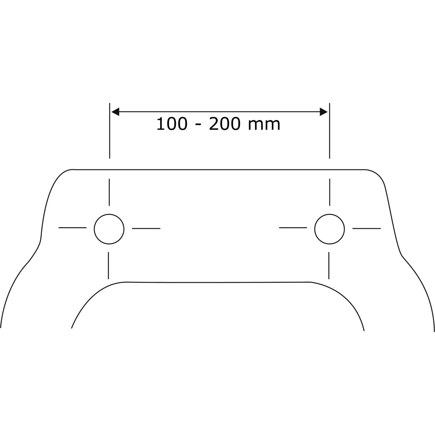Skizze: WC-Sitz Befestigung, Lochabstand 100-200mm, passend für Wenko Premium WC-Sitze.