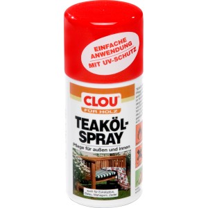 Clou Teaköl-Spray 300ml mit UV-Schutz für Gartenmöbel und andere Hölzer.