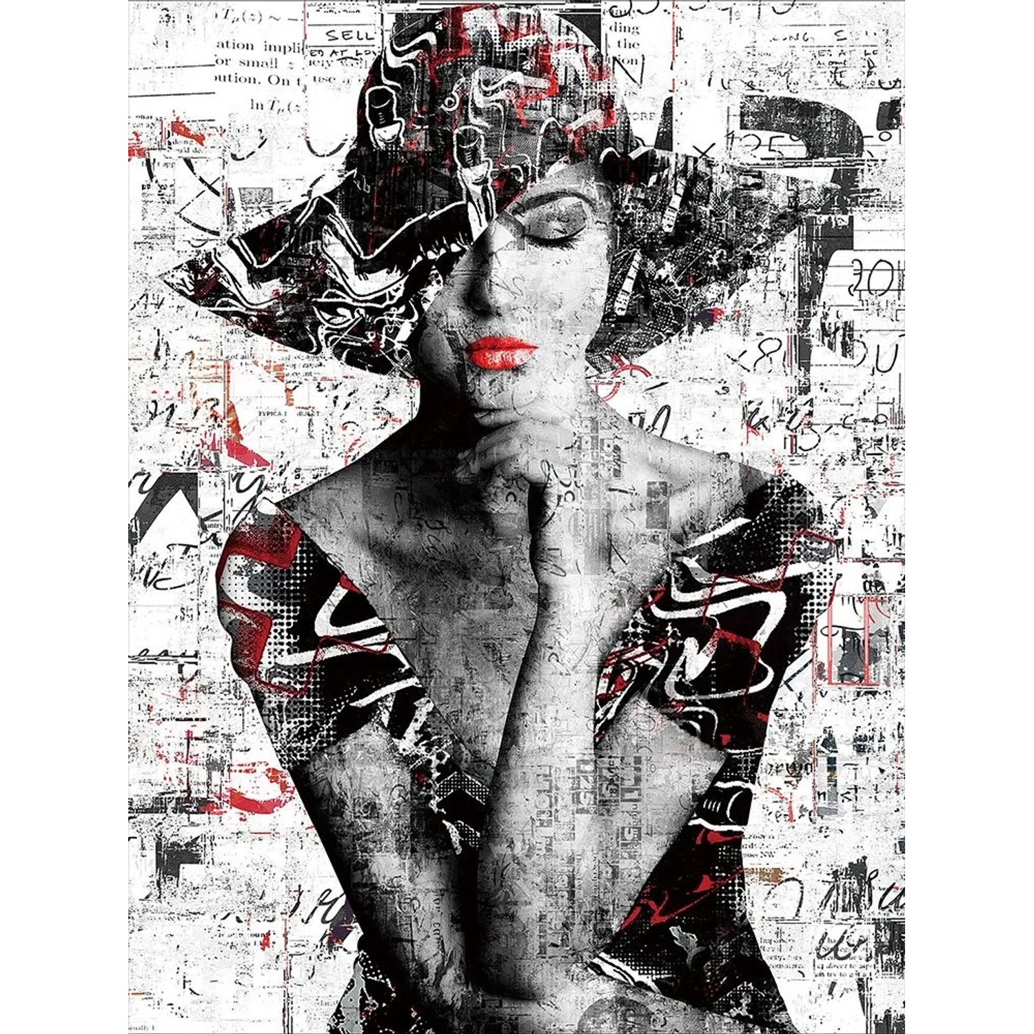 Art Universe Glasbilder Schwarz-Weiss Kontrast Street Art 70er Schlapphut 90 x 120 cm