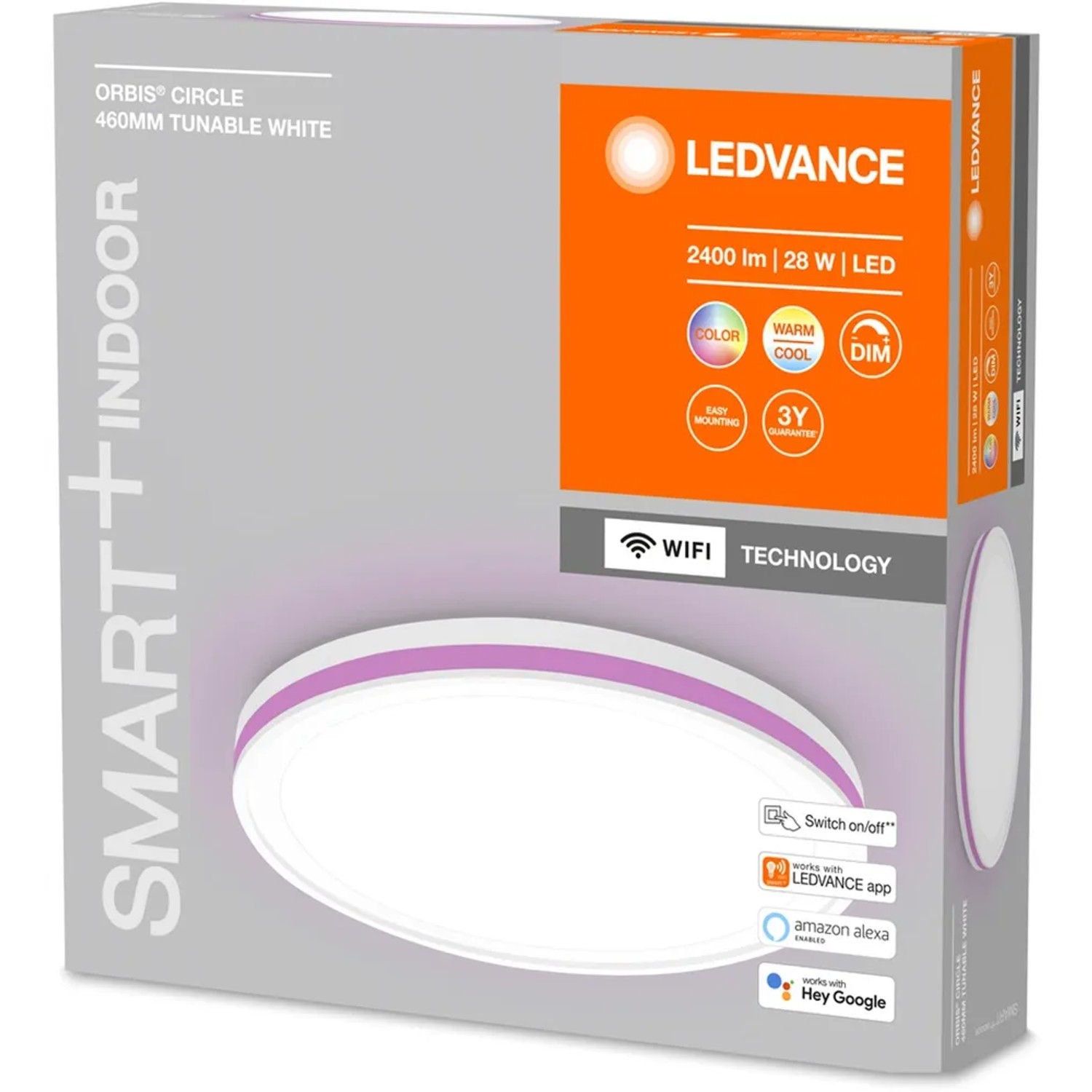 Verpackung der Ledvance Smart+ WiFi Deckenleuchte Orbis Circle 46cm Tunable White.