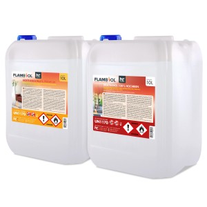 Flambiol Probierset: 2 Kanister Bioethanol (1x 96,6%, 1x 100%) je 10l für Kamine & Deko-Feuer.