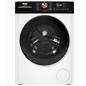 Weiße PKM WA8-15TCA Frontlader-Waschmaschine mit schwarzer Tür und Display.