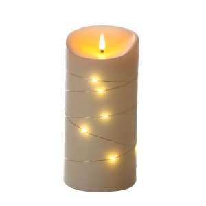 Cremefarbene FlowerPower LED-Echtwachskerze Corro Elephant, Ø 10x20 cm, mit Lichterkette für Innen & Außen.