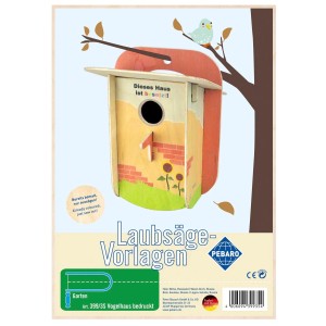 Pebaro Laubsägevorlage für Vogelhaus, bunt bedruckt, zum Basteln und selber Sägen.