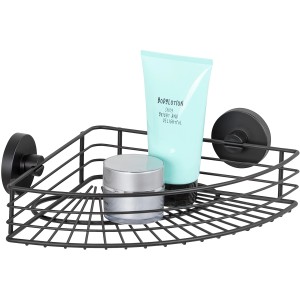 Wenko Eckablage Bari Schwarz mit Lotion und Creme, Drahtkorb für die Ecke, Vacuum-Loc Befestigung.