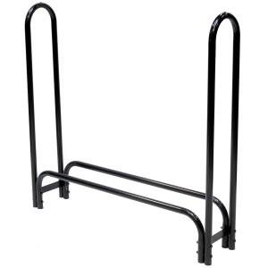 Schwarzes ShelterLogic Kaminholzregal (126x118cm) mit Abdeckung für trockene Lagerung.