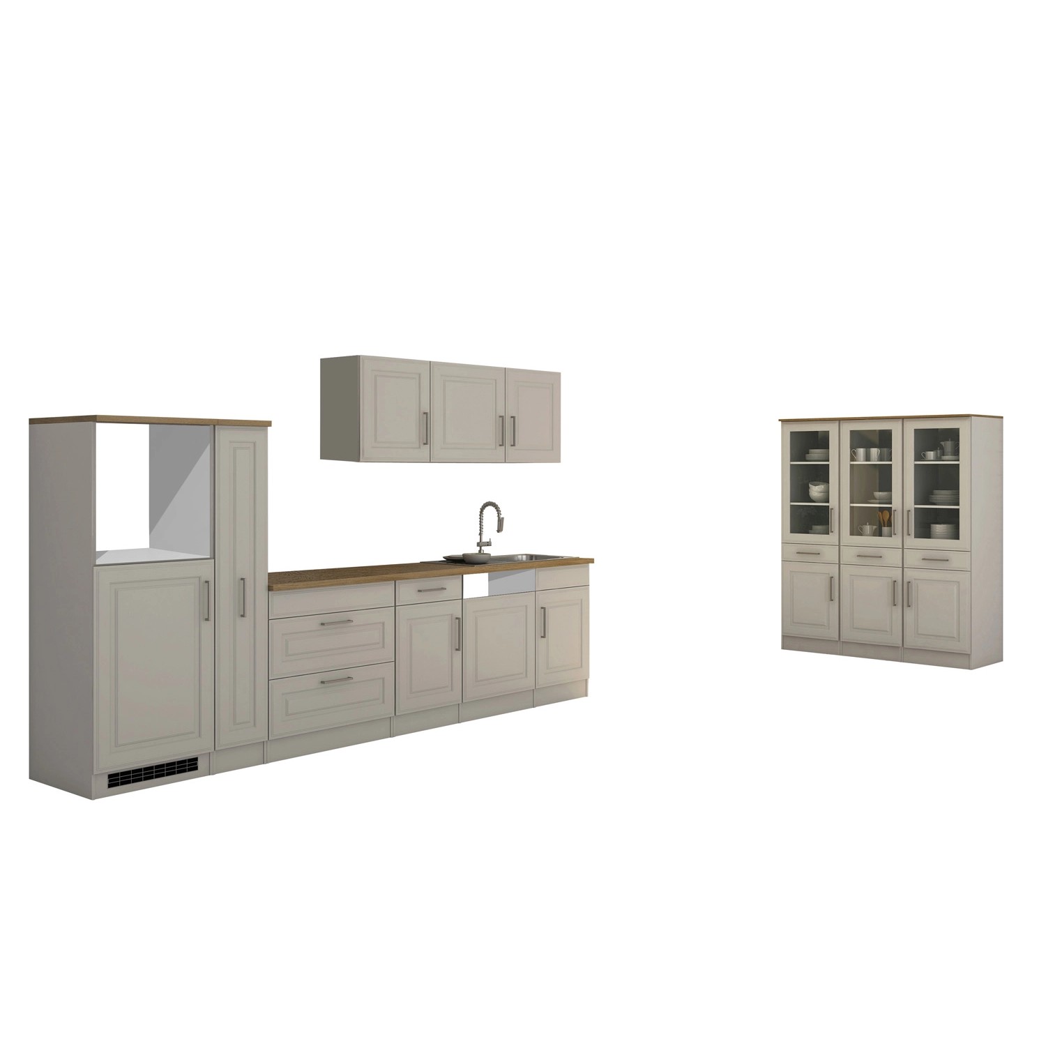 Held Möbel Küchenzeile/Küchenblock Rom 330 cm Landhaus Weiß Matt ohne E-Geräte
