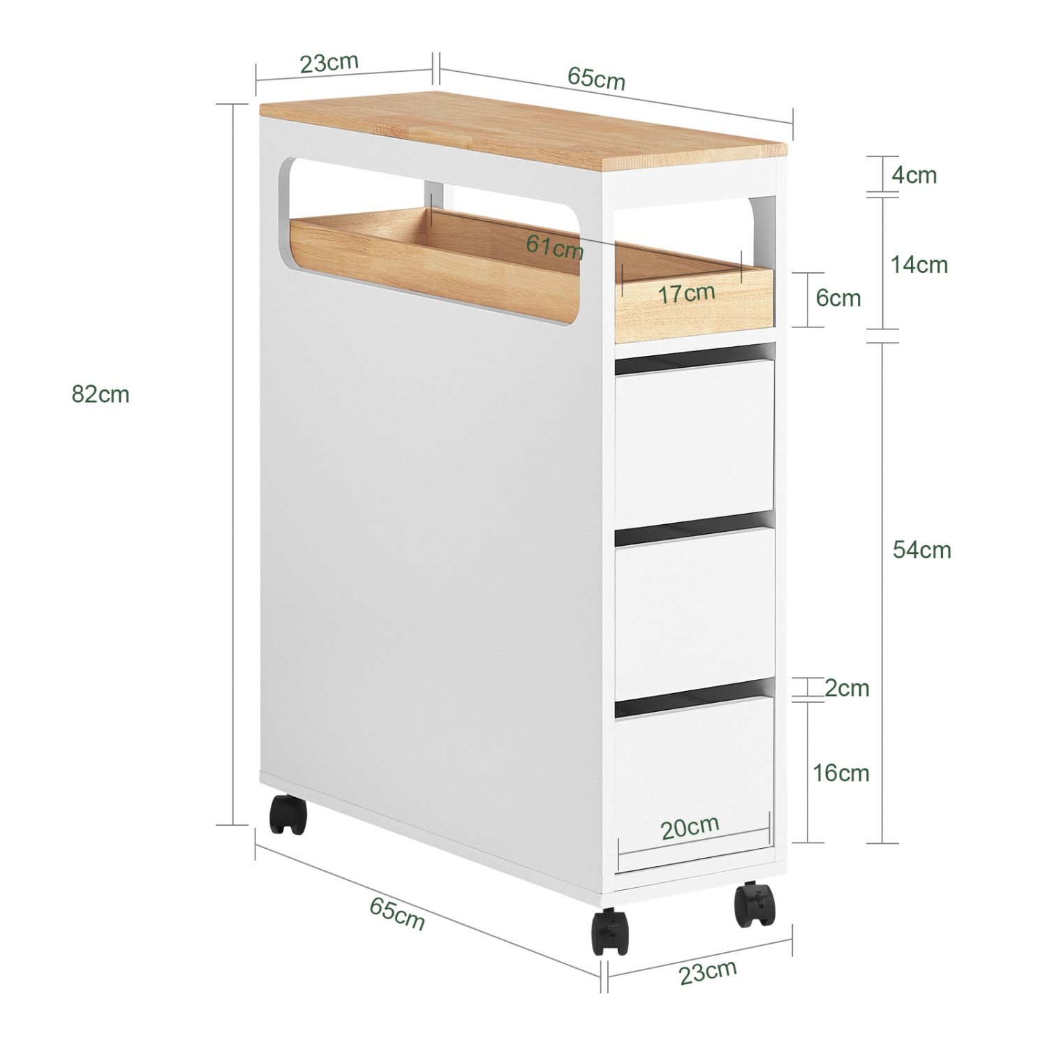 SoBuy Badschrank Küchenwagen BZR54-W, weiß, mit 3 Schubladen und Rollen. Ideal für Bad und Küche.