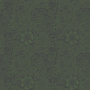 Grüne William Morris Vliestapete Marigold Fibrous mit floralem Muster, 10 m x 52 cm.