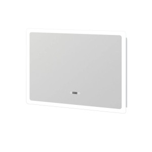 Dimmbarer LED Badspiegel 140x80cm mit integrierter Uhr, Touch-Steuerung und Anti-Beschlag Funktion.