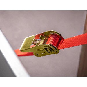 LAS Spanngurt mit Ratsche und S-Haken, rot, für sicheren Transport bis 250 kg.