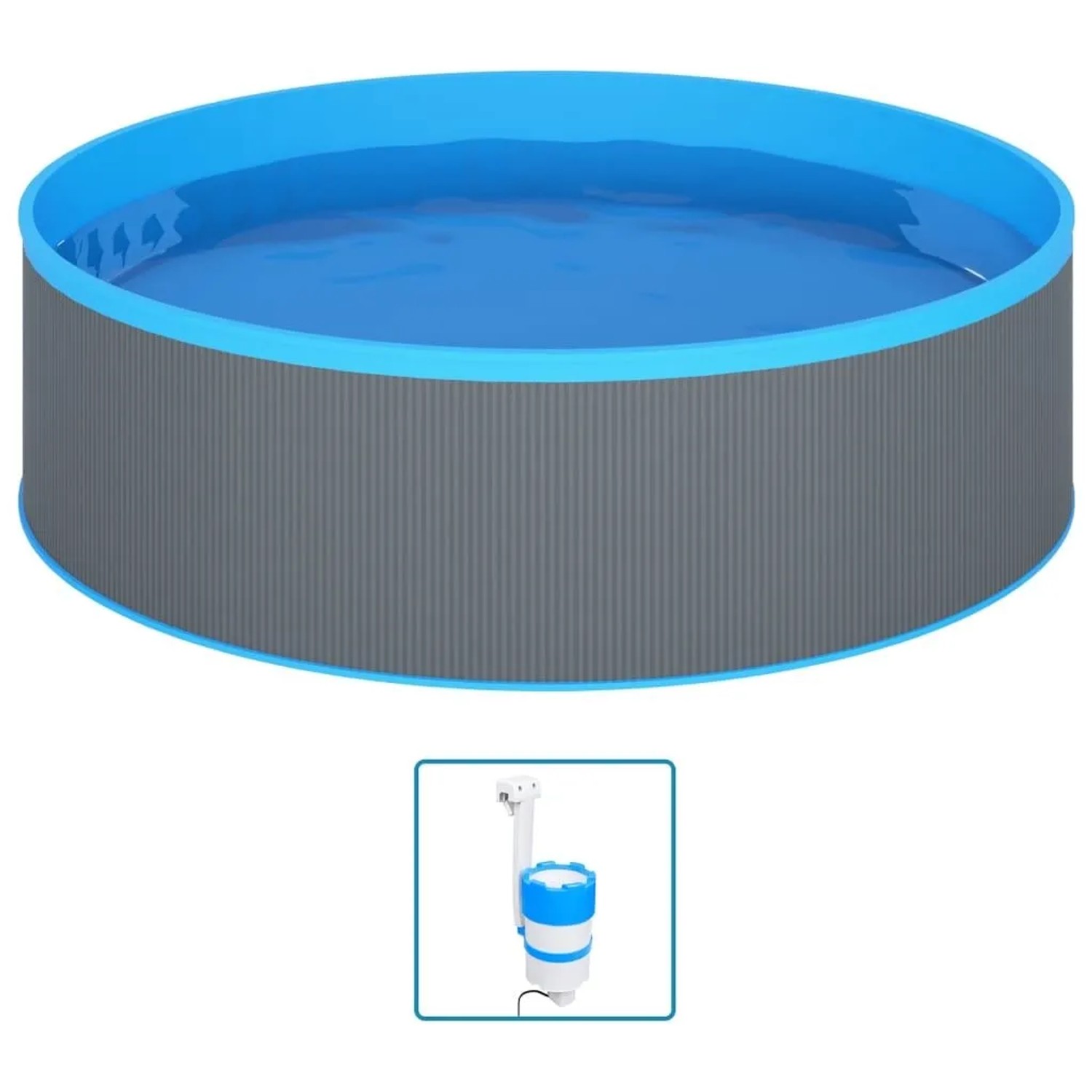 vidaXL Planschbecken mit Einhängeskimmer und Pumpe 350x90 cm Grau 3070801_3